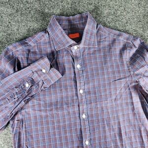 Isaia Napoli Men's Blue Plaid Button-Up Shirt Men's 15.75/40 Long Sleeve Italy